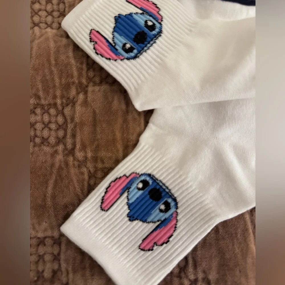Disney White Socks with Stitch Design NWT.